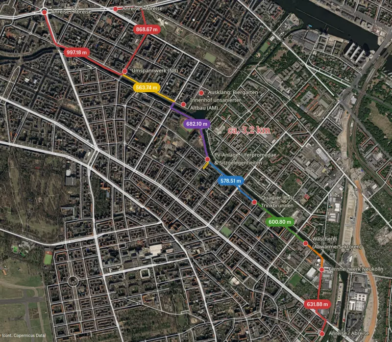 The route: six stops, about 3.2 km.